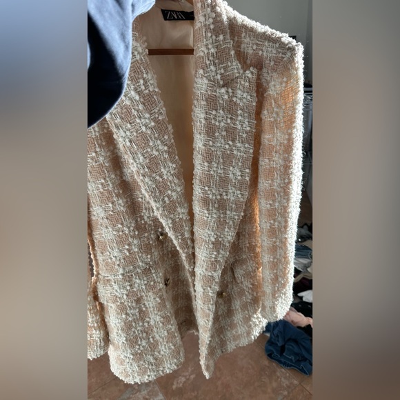 Zara Cream Tweed Blazer Jacket - Picture 3 of 8